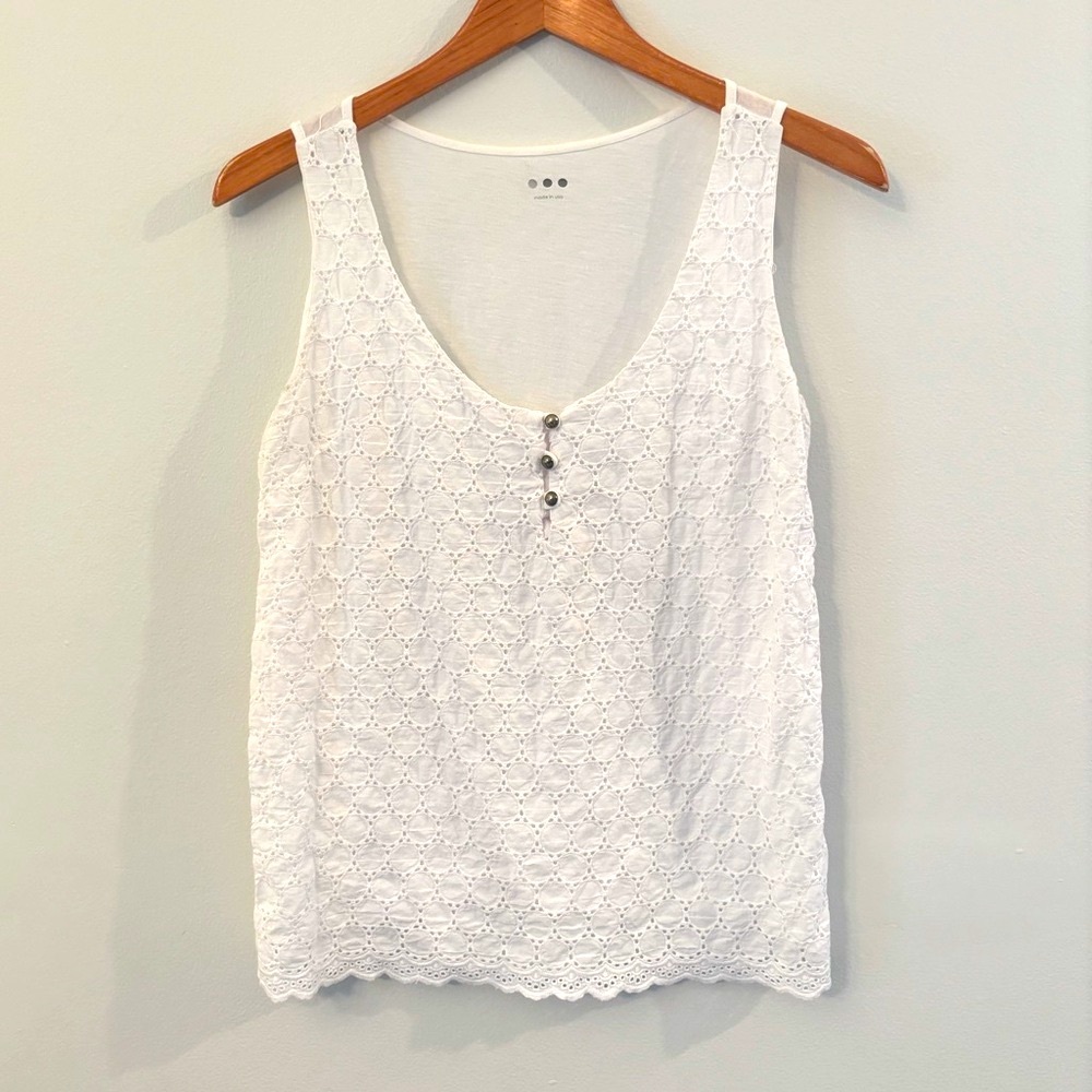 Three Dots White Eyelet Tank